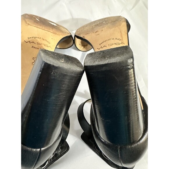 VIA SPIGA Black Leather Ankle Strap Open Toe Block Heel size 10 - Picture 8 of 11